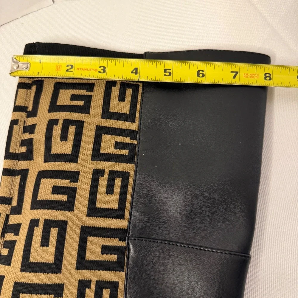 Guess Over The Knee Boots Womens Black‎ Tan Monogram Knit Pull on/Zip